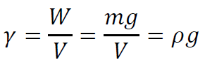 γ=W/V=mg/V=ρg