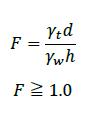 F=(γ_t d)/(γ_w h)、F≧1.0