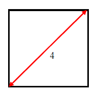正方形の対角線の長さ4のとき