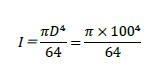 I＝(πD^4)/64=(π×100^4)/64