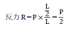 反力 R＝P×(L/2)/L＝P/2