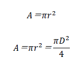 A＝πr^2  A＝πr^2＝(πD^2)/4
