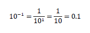 10^(-1)=1/10^1 =1/10=0.1