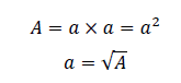 A=a×a=a^2 a=√A