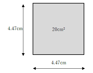 20cm^2の正方形の一辺の長さ