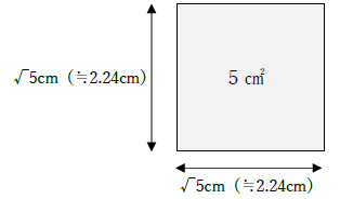5cm^2の正方形と一辺の長さ