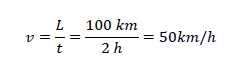 v=L/t=(100 km)/(2 h)=50km/h