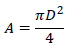 A=(πD^2)/4