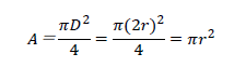 A＝(πD^2)/4=(π(2r)^2)/4=πr^2